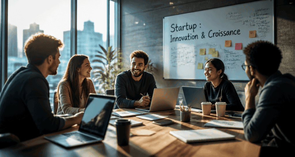 Jeunes entrepreneurs de startup en open space