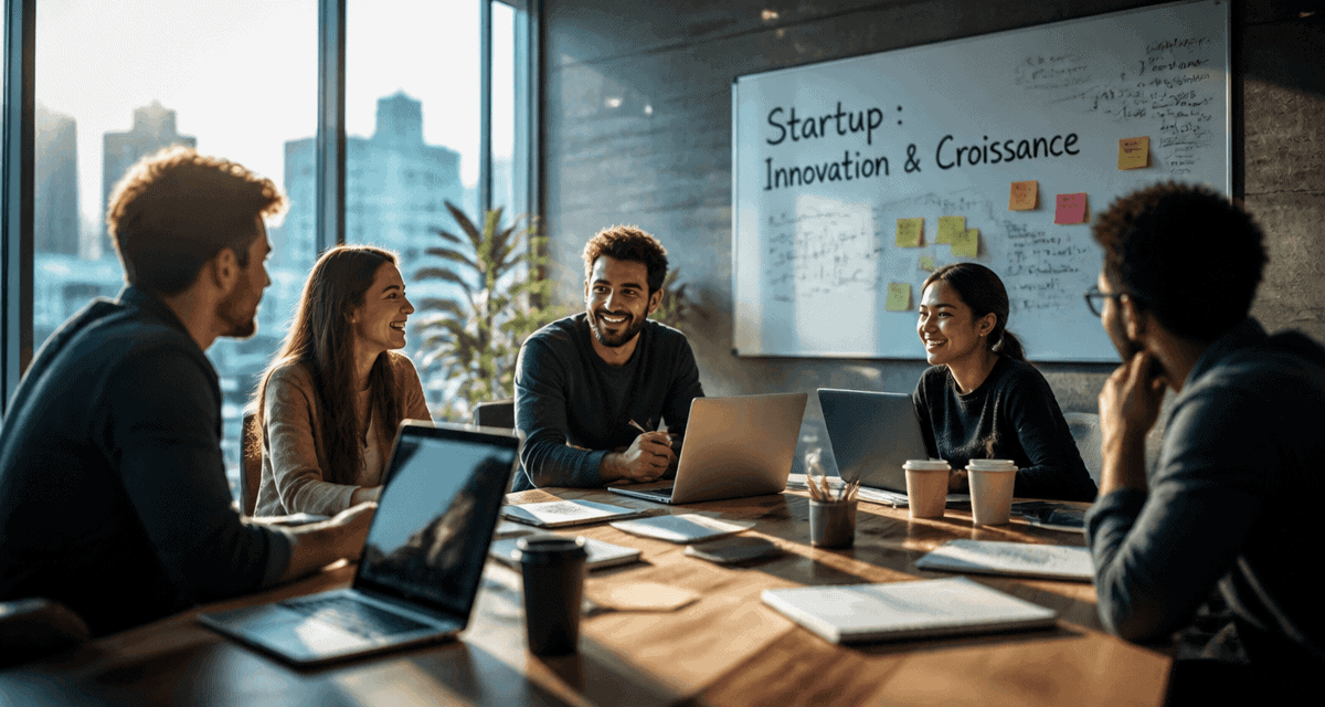 Jeunes entrepreneurs de startup en open space