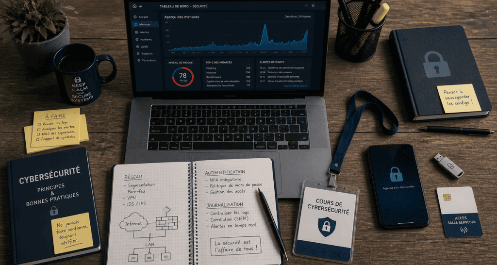 bureau avec outils cours cybersécurité