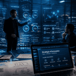 Chief innovation officer devant mur digital en réunion