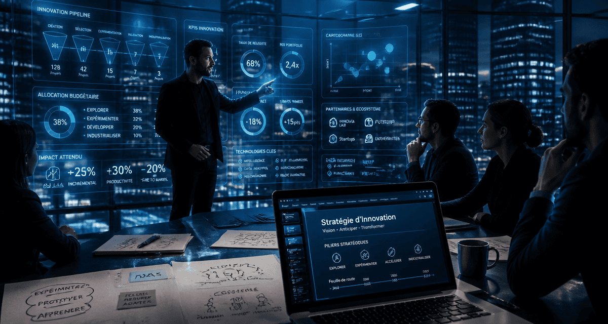 Chief innovation officer devant mur digital en réunion