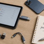 Clé USB pour tablette connectée à une tablette sur bureau