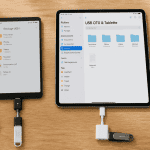 tablette et clé USB connectées avec adaptateur OTG