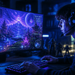 crypto gaming jeune gamer devant écran blockchain