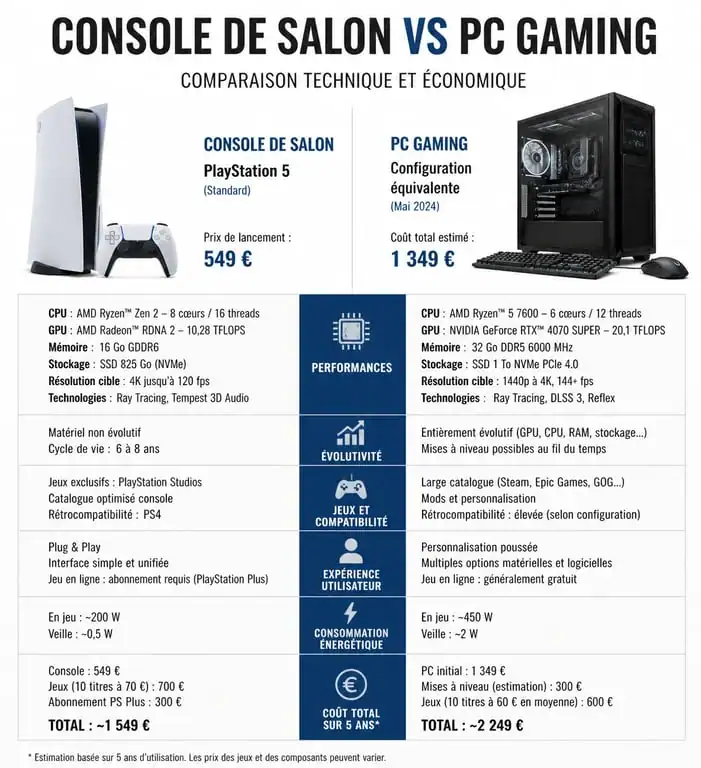 Comparatif console gaming vs PC : performances, coûts et accessibilité