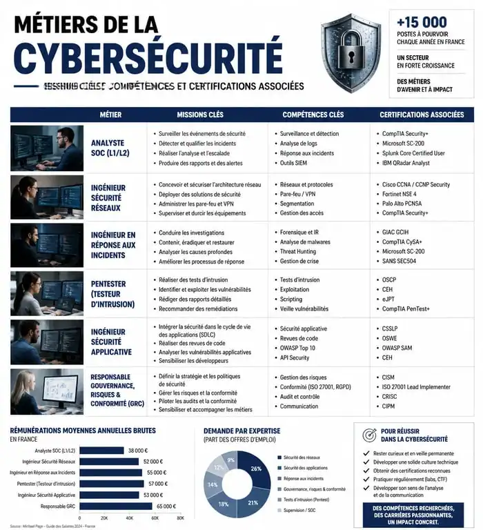 Infographie des métiers et certifications en cybersécurité