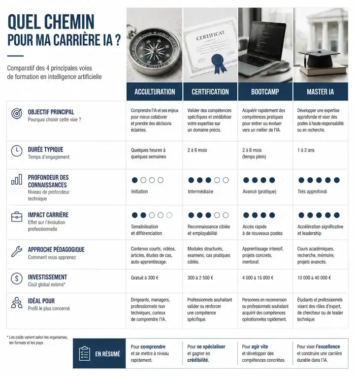Infographie comparative des types de formation en intelligence artificielle sur choisir-formation.com