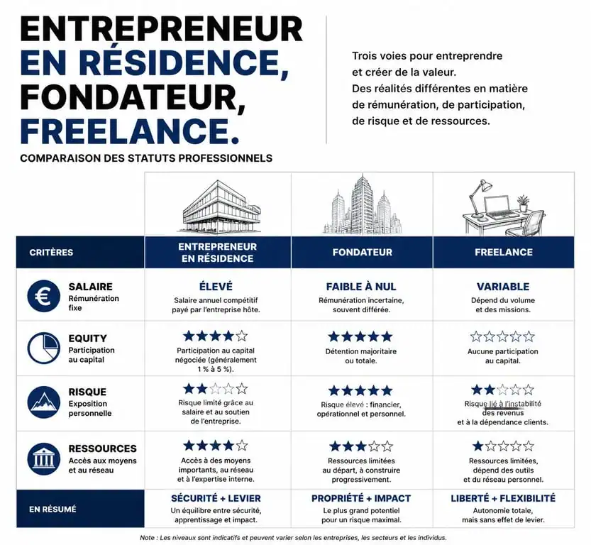 Comparatif des statuts professionnels : Entrepreneur en résidence, Fondateur et Freelance