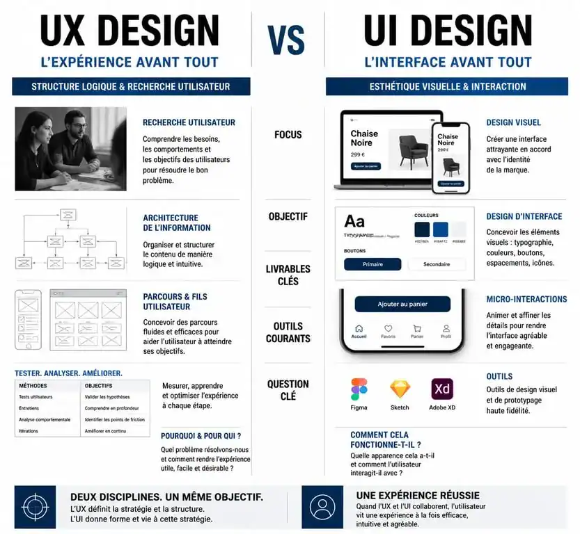 Infographie comparative entre UX Design et UI Design pour comprendre leurs différences