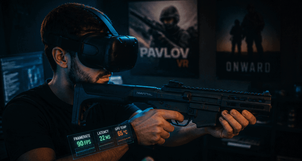 joueur fps vr avec gunstock et stats