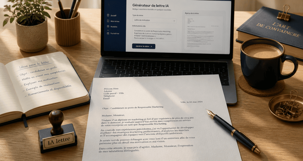 IA lettre générateur sur bureau moderne