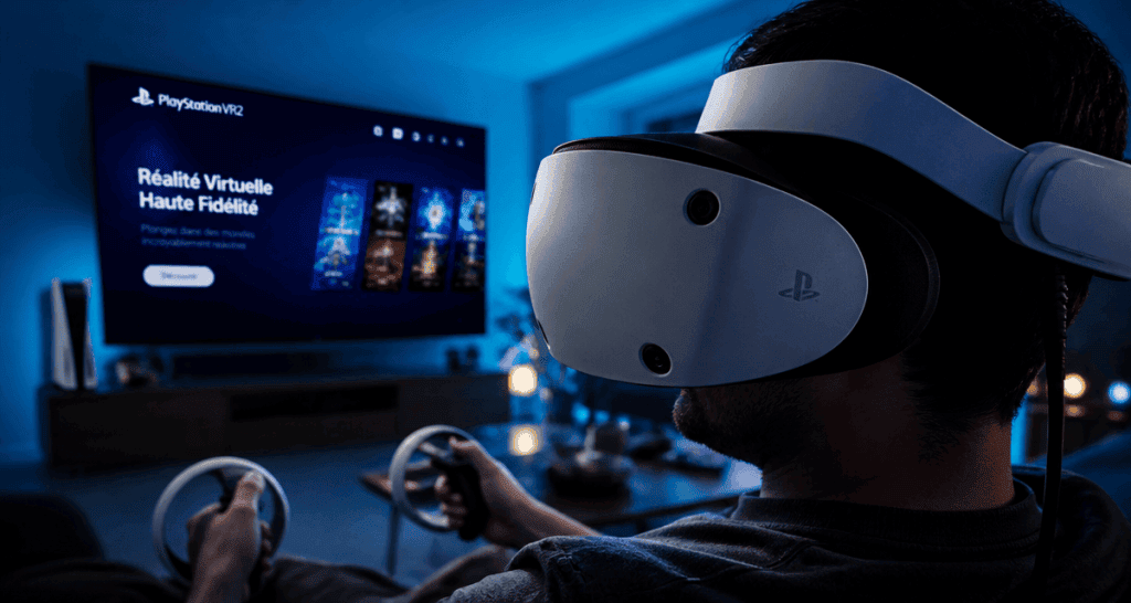 joueur avec psvr 2.0 et manettes sense