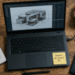 station de travail pc portable sur bureau d’ingénieur