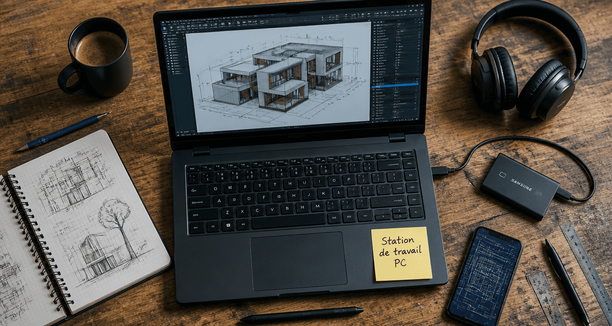 station de travail pc portable sur bureau d’ingénieur