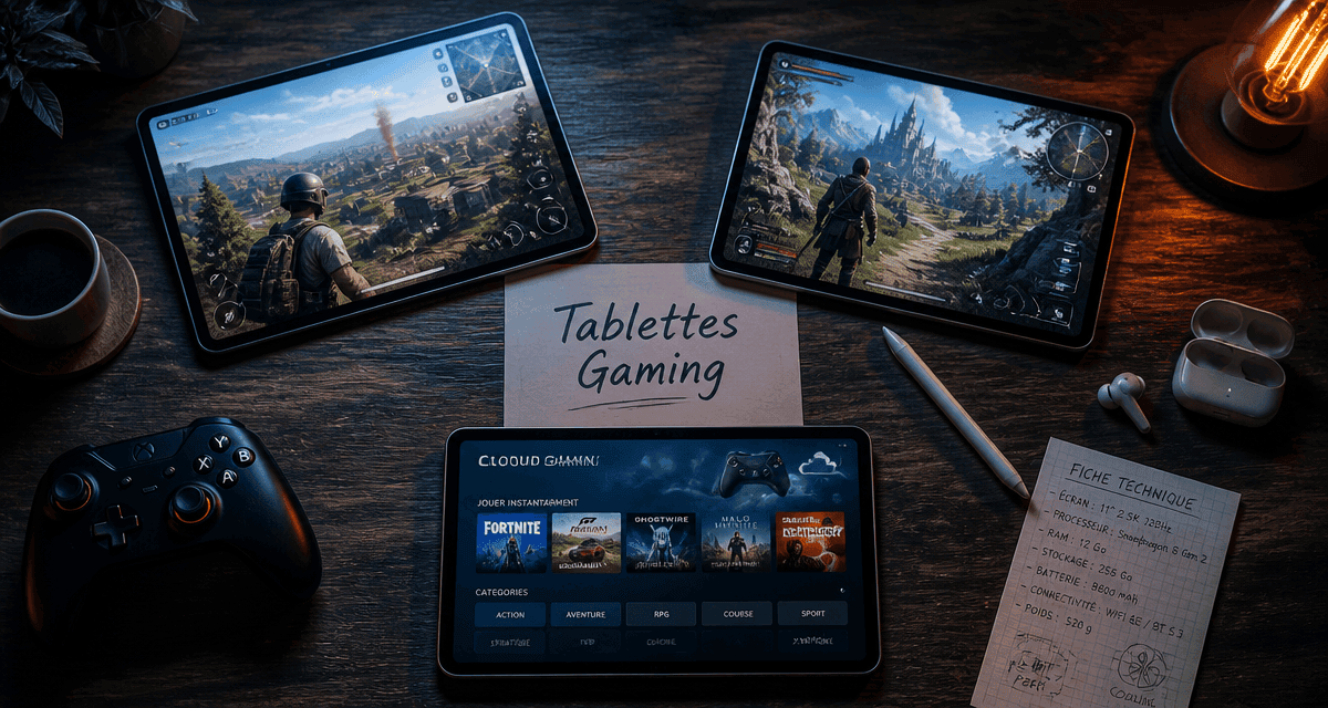Tablette pour jeux avec accessoires gaming