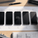 téléphone petit taille alignés sur bureau