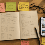 ux design bureau avec wireframes et post-its