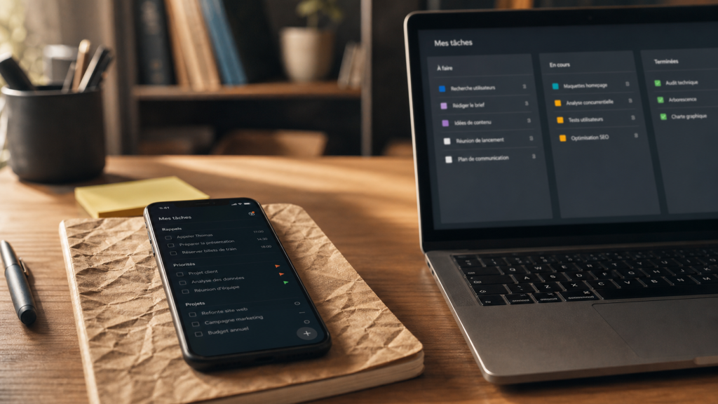 Application pour s organiser : checklist sur smartphone et tâches sur ordinateur