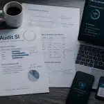 audit en informatique sur bureau avec rapport et ordinateur