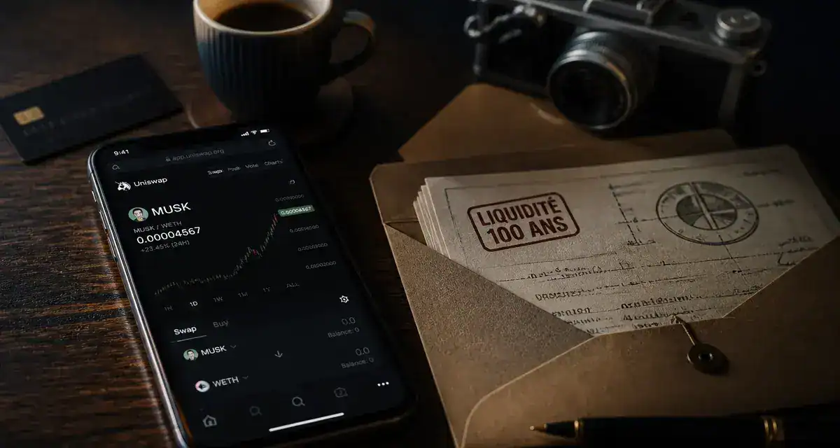 elon musk coin : liquidité bloquée 100 ans, interface Uniswap