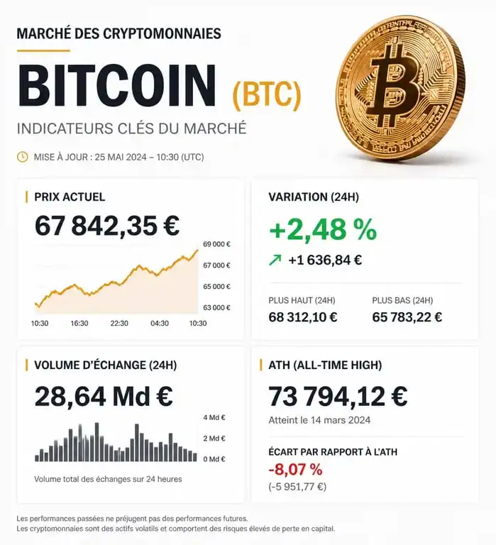 Infographie des indicateurs clés pour suivre le cours des crypto et analyser le marché