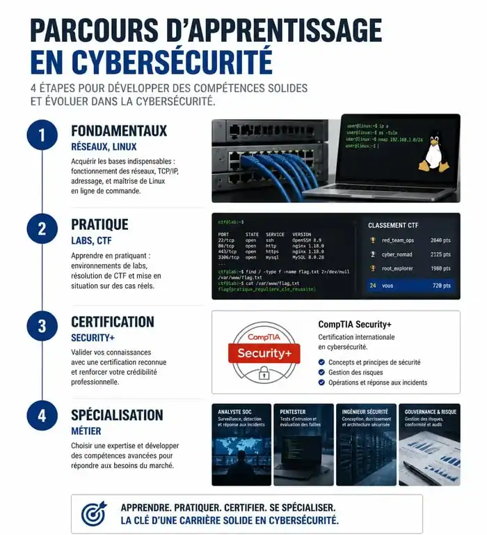 Parcours d'apprentissage pour apprendre la cybersécurité : des bases aux certifications