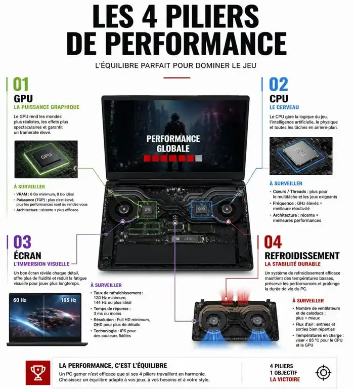 Infographie des critères essentiels pour choisir son pc gamer portable comparatif