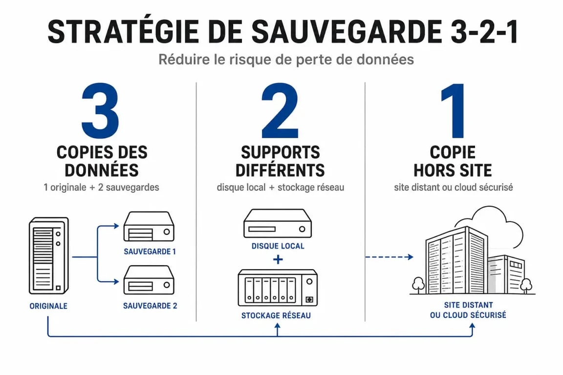 Infographie de la règle 3-2-1 pour la sauvegarde des données