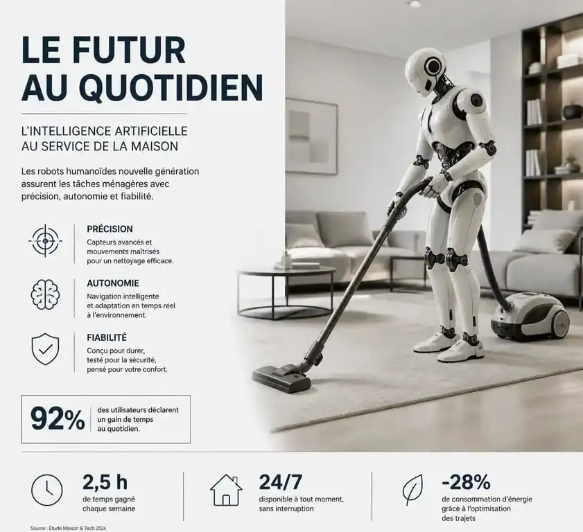 Robot humanoïde domestique dans un salon moderne