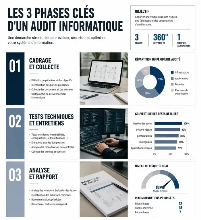 Infographie des étapes d'un audit en informatique pour les entreprises