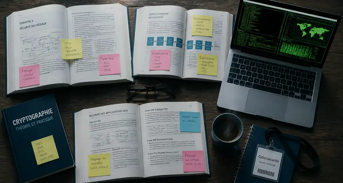 livre cybersécurité sur bureau avec ordinateur