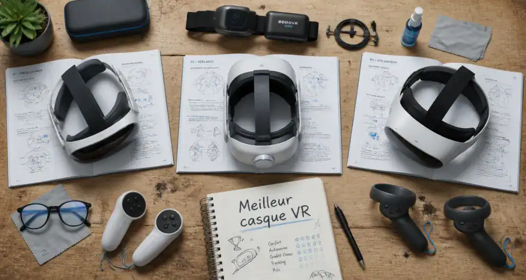 Meilleur casque VR avec accessoires sur table
