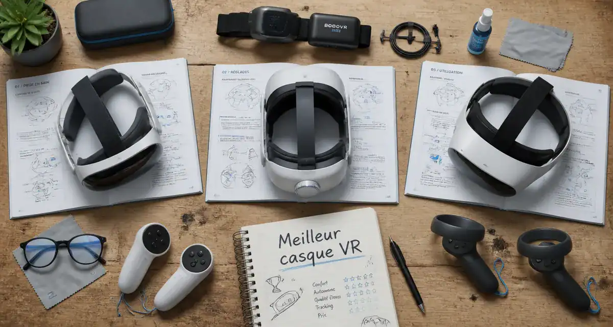 Meilleur casque VR avec accessoires sur table