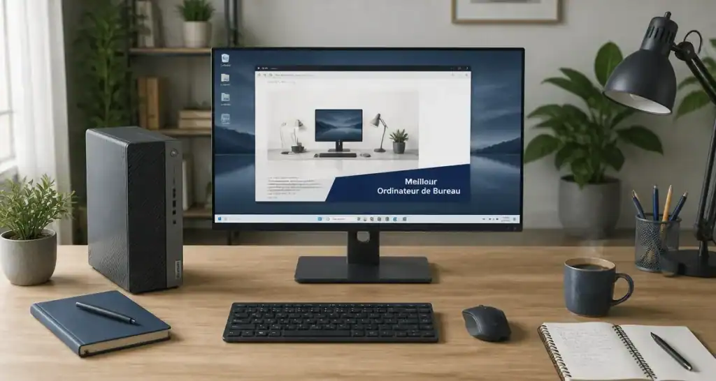 meilleur ordinateur de bureau sur bureau en bois clair