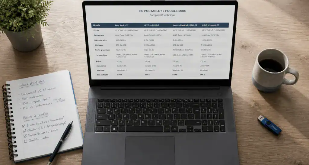 meilleur pc portable 17 pouces du moment 600 euros sur bureau