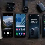 meilleur telephone android flat-lay smartphones et accessoires