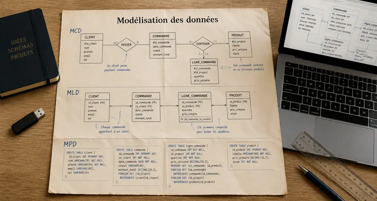 Modélisation de données : schéma MCD MLD MPD, architecture claire