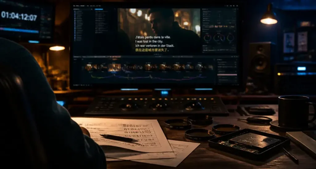Netflix ia : studio postproduction, écran sous-titres multilingues