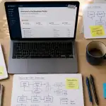 Bureau moderne avec laptop platform engineering et outils développeur