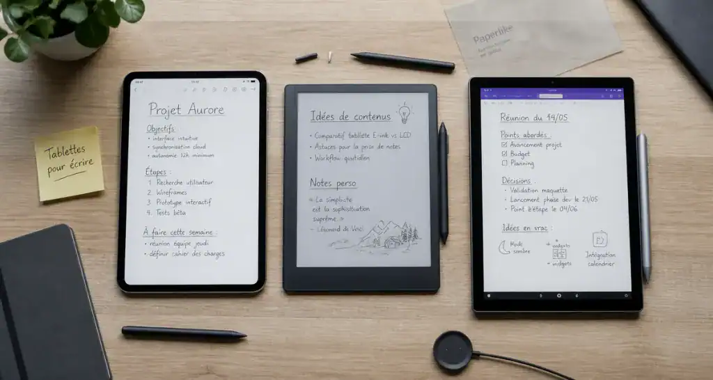 tablette prise de note sur bureau moderne
