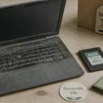 Vieil ordinateur recyclage seconde vie : PC portable ouvert, SSD et tournevis