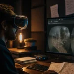 Photo WebXR : développeur casque VR et scène 3D sur navigateur