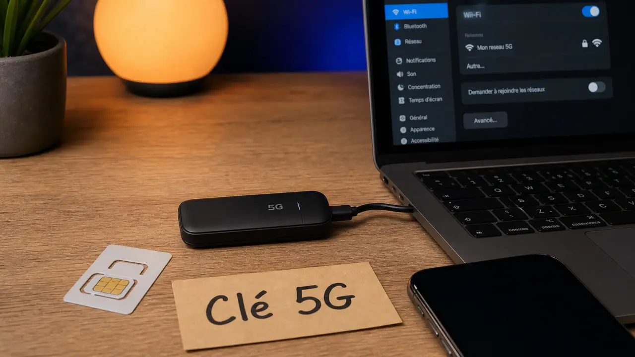 Clé 5G (clé 5g) modem USB sur bureau