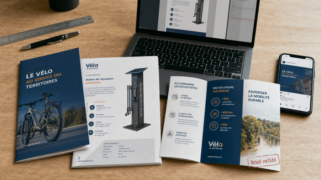 Création supports de communication : flyers et fiches produits imprimés