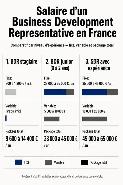 Salaire business development representative salaire en France : comparatif fixe, variable et package selon l’expérience