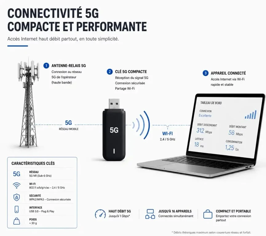 Schéma de fonctionnement d'une clé 5G pour la connexion internet mobile