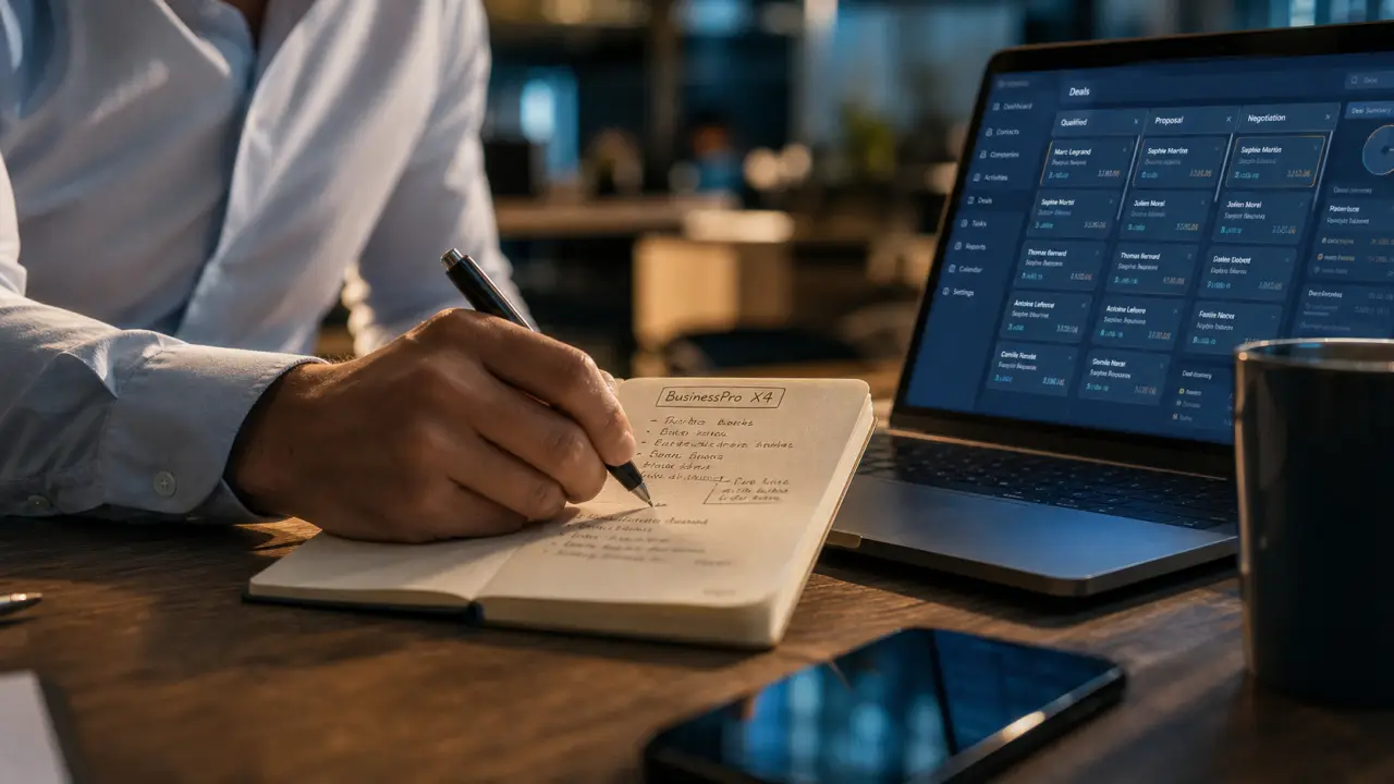 Logiciel crm businesspro x4 avis : interface CRM en bureau PME