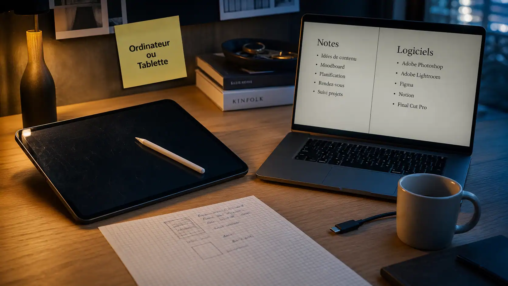 Ordinateur ou tablette : tablette et ordinateur sur un bureau