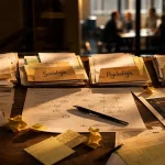 Pluridisciplinarité def : dossiers Histoire, Sociologie, Psychologie et Économie sur table de travail