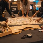 Team building 20 personnes : 4 sous-équipes face à un puzzle en bois